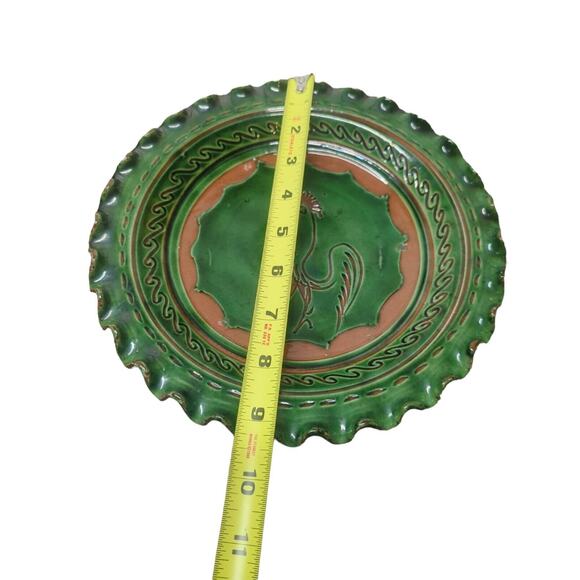 Vintage Mid Century Incised Carved Handmade Tito Ubeda Pottery Dish Green 9" - Picture 3 of 10